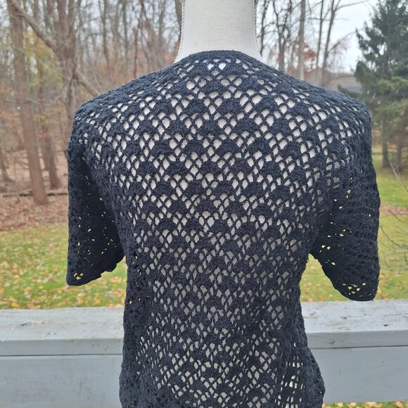 Vintage Black Crocheted Sweater with short sleeves by Pierre Cardin. - Picture 5 of 7